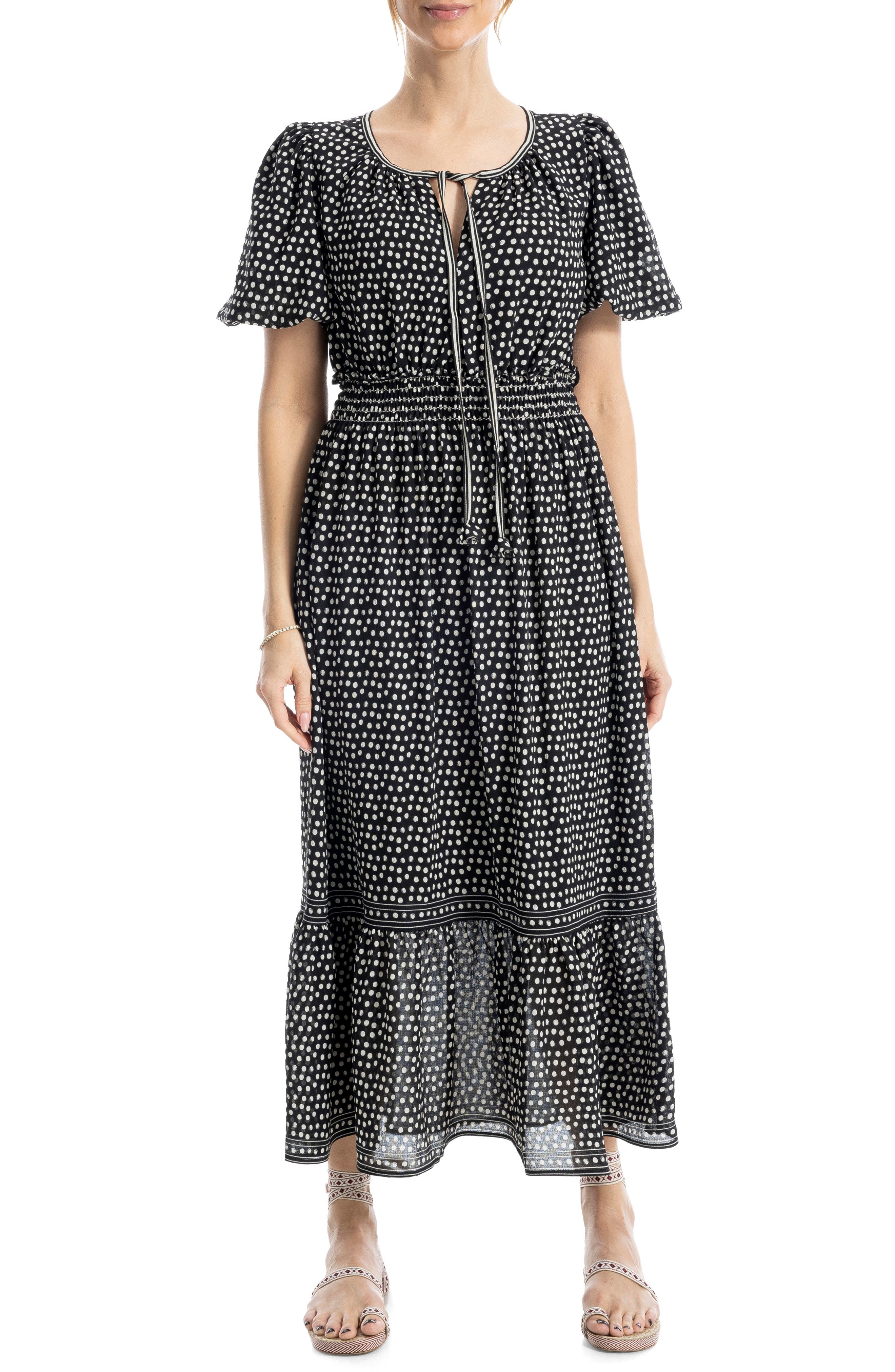 MAX STUDIO MAX STUDIO BUBBLE SLEEVE TIERED MAXI DRESS