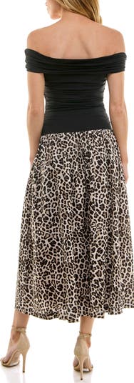 Off-the-Shoulder Mix Media Midi Dress