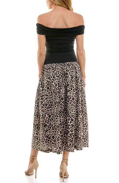 Socialite Off-the-shoulder Mix Media Midi Dress