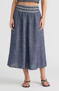 NVLT Embroidered A-Line Midi Skirt