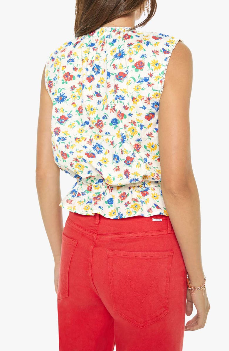MOTHER The Love Letter Floral Sleeveless Cotton Drawstring Waist Shirt, Alternate, color, Rose Bowl