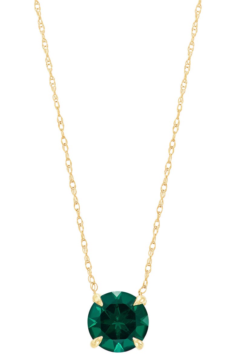 Frankie & Zoe Created Emerald Solitaire Pendant Necklace, Main, color, Yellow Gold