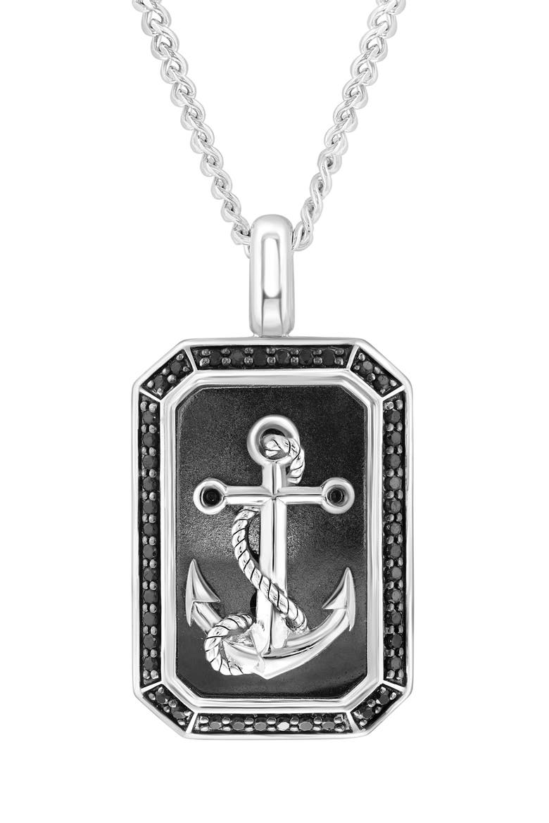 Sterling Silver Hematite & Black Spinel Anchor Tag Pendant Necklace, Alternate, color, BLACK