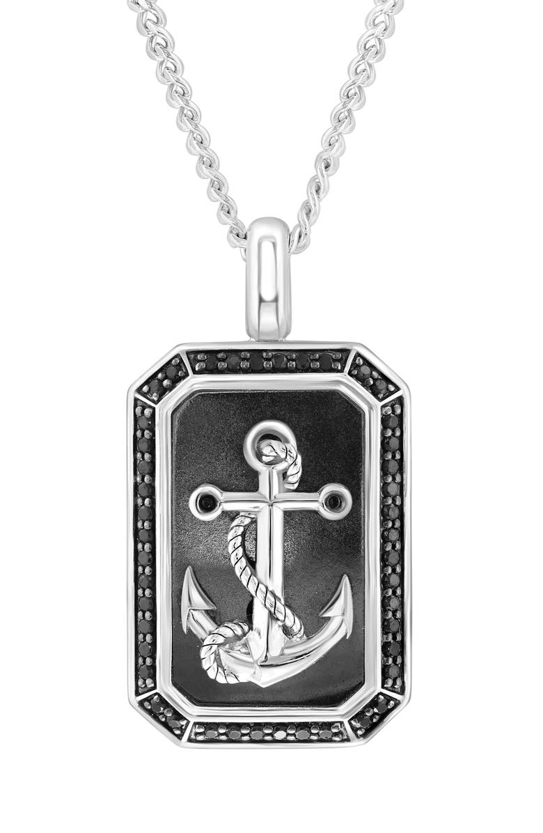 EFFY Sterling Silver Hematite & Black Spinel Anchor Tag Pendant Necklace, Alternate, color, Black
