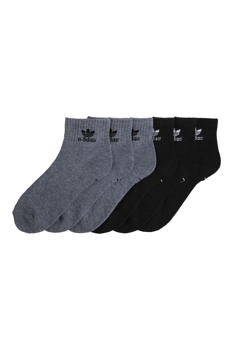 Kids' Trefoil Assorted 6-Pack Quarter Socks, Alternate, color, HEATHER GREY/ BLACK/ WHITE