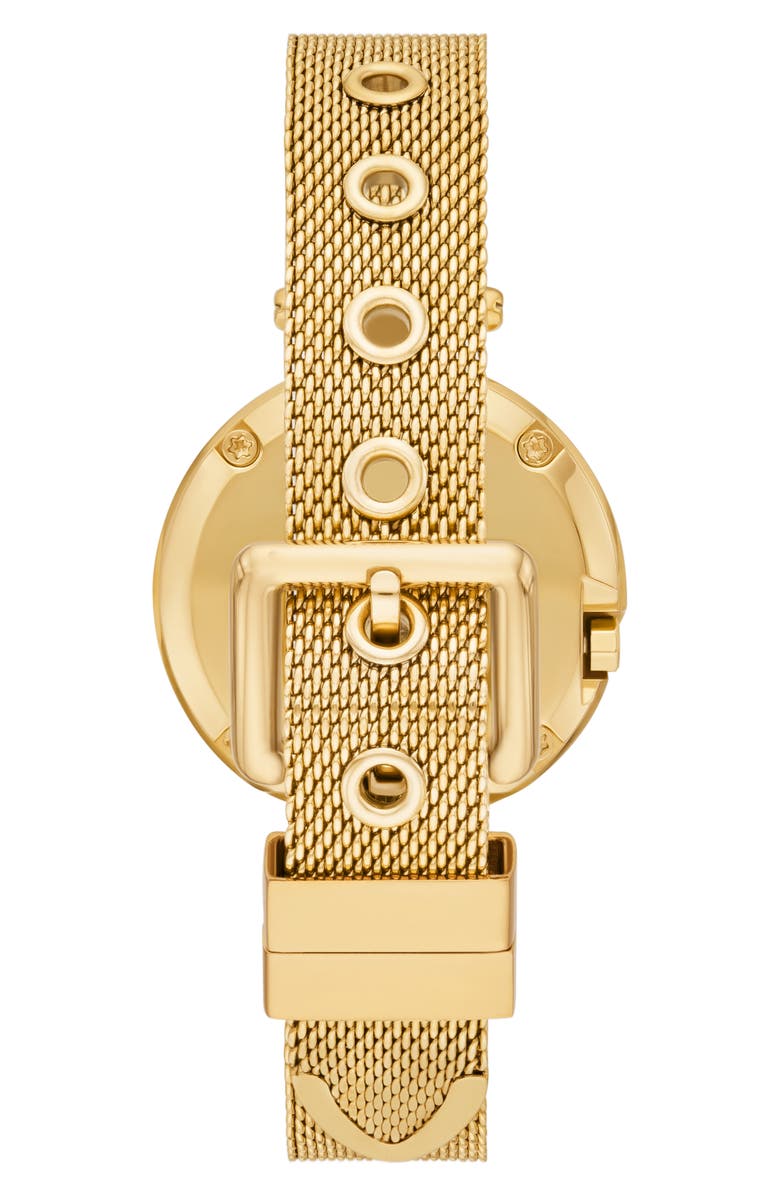 Tory Burch The Small Pierced Mesh Strap Watch, 30mm, Alternate, color, Gold