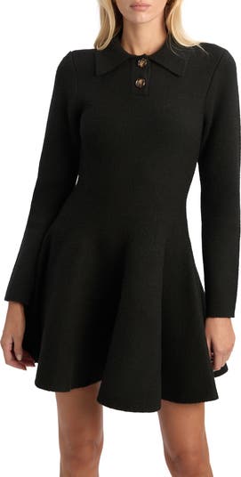 Lexter Long Sleeve Fit & Flare Polo Sweater Minidress