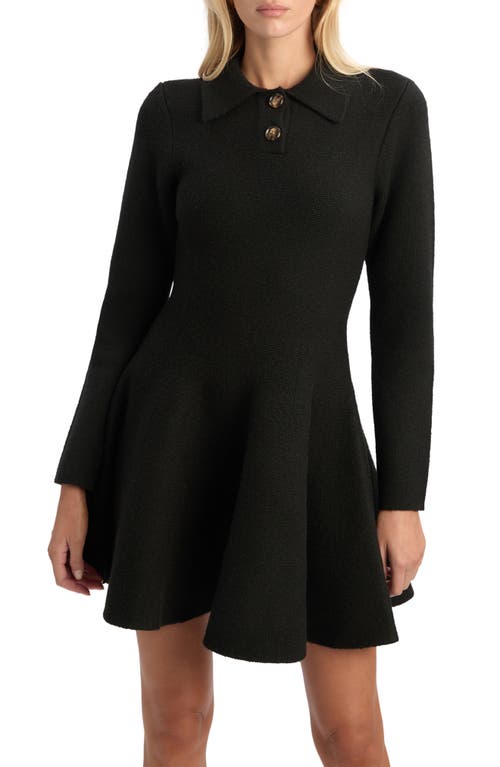 Bardot Lexter Long Sleeve Fit & Flare Polo Sweater Minidress In Brown