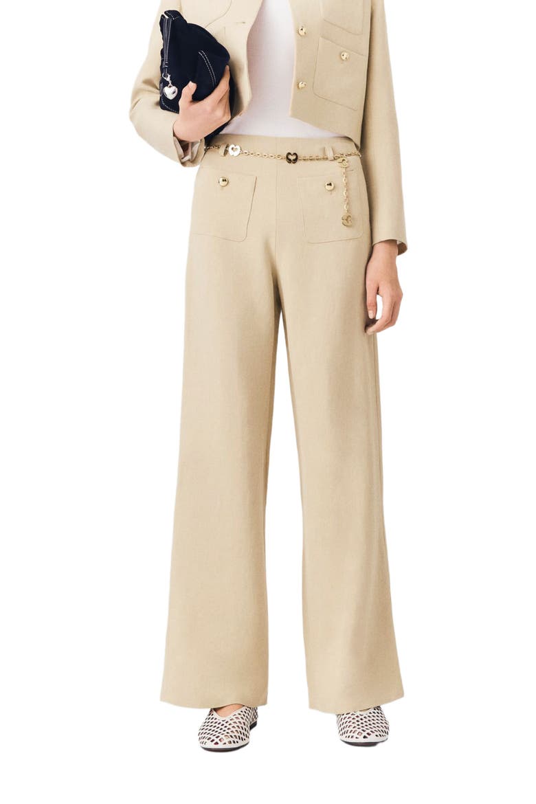 Linen blend suit trousers, Alternate, color, Beige