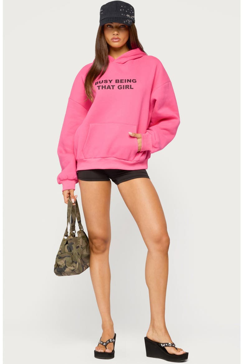 Busy Girl Graphic Oversized Hoodie, Alternate, color, HOT-PINK