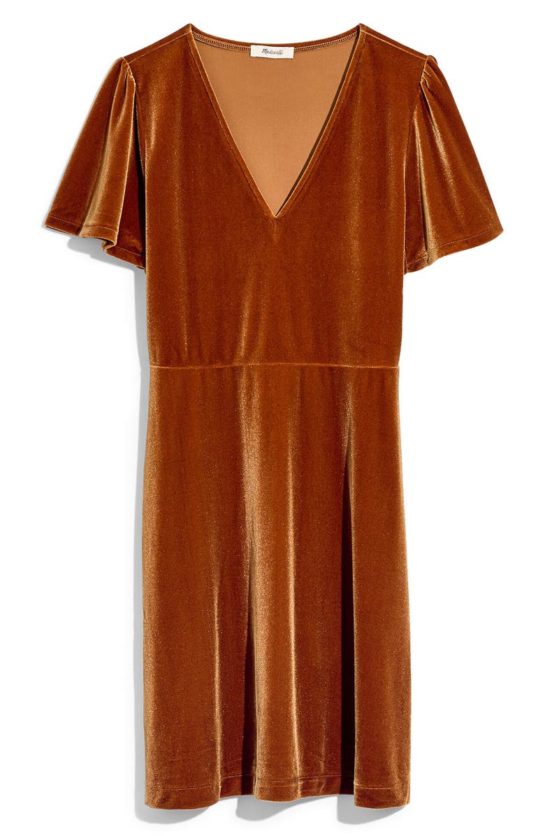 Madewell V-Neck Flutter Sleeve Velvet Dress, Alternate, color,