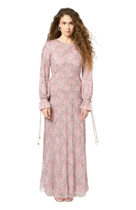 Modest Embellished Sequin Beaded Dress Maxi
