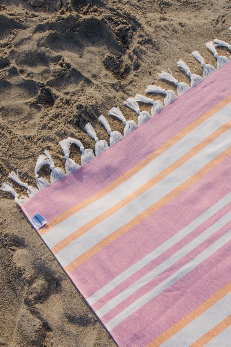Cove Striped Organic Turkish Towel with Soft Terry Cloth Back, Alternate, color, Pink and Orange