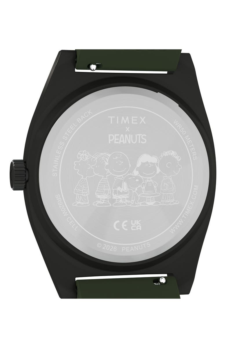 Timex<sup>®</sup> Peanuts<sup>®</sup> x Timex Expedition Snoopy Road Trip 39mm Silicone Strap Watch, Alternate, color, Green/ Gunmetal