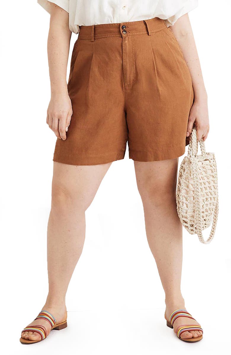 Madewell Long Pleated Linen Shorts, Alternate, color, 