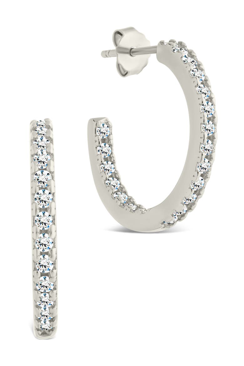 Cubic Zirconia Open Hoop Earrings, Main, color, SILVER