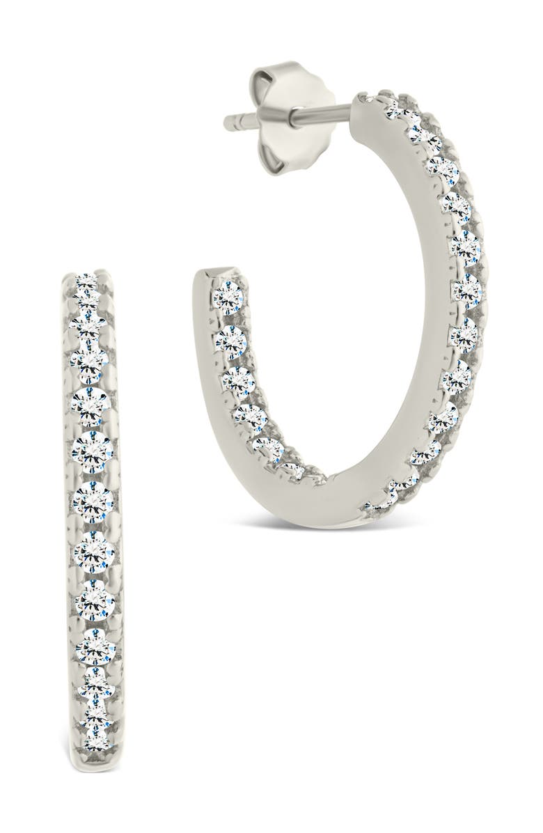 Sterling Forever Cubic Zirconia Open Hoop Earrings, Main, color, Silver