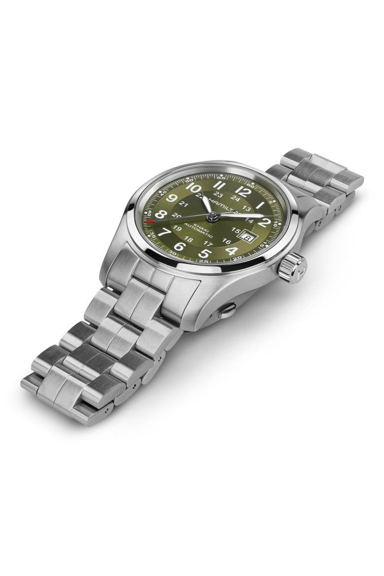Khaki Field Automatic Bracelet Watch, 42mm, Alternate, color, GREEN