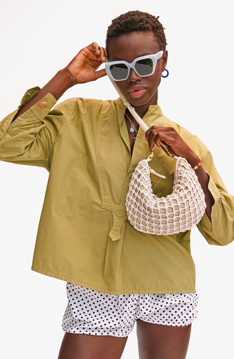 Clare V. Lune Shoulder Bag, Alternate, color, White Knot Woven Leather