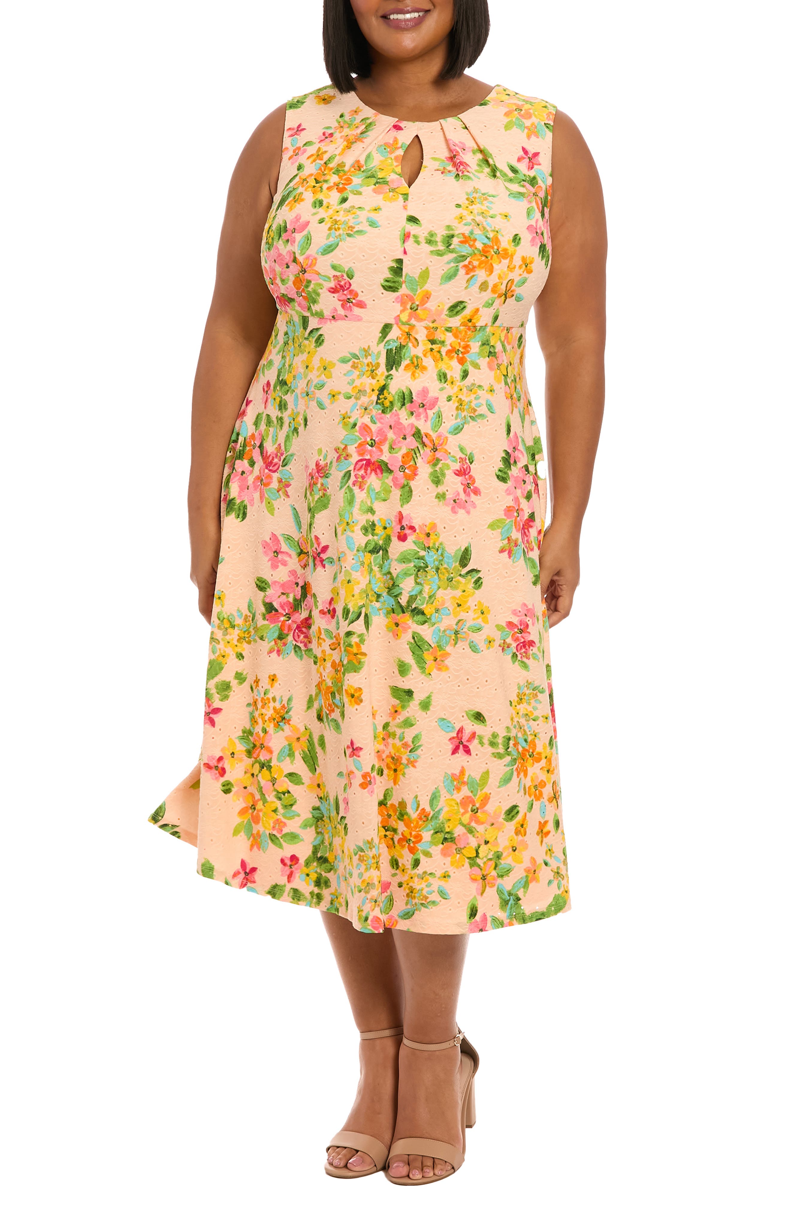 London Times Floral Keyhole Midi Dress