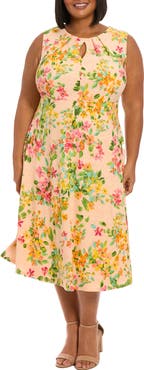 London Times Floral Keyhole Midi Dress