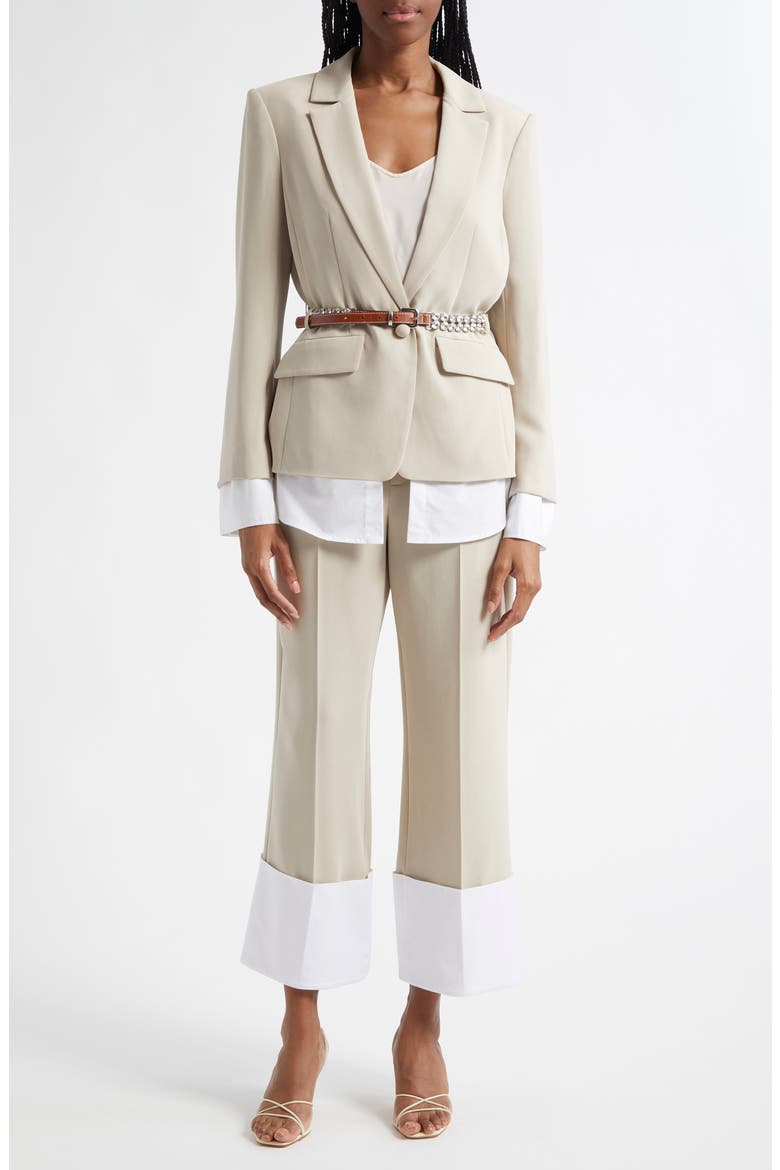 Vittoria Layered Belted Jacket, Alternate, color, KHAKI/ WHITE