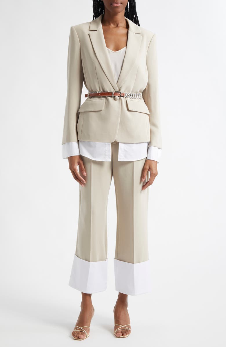 Cinq à Sept Vittoria Layered Belted Jacket, Alternate, color, Khaki/ White
