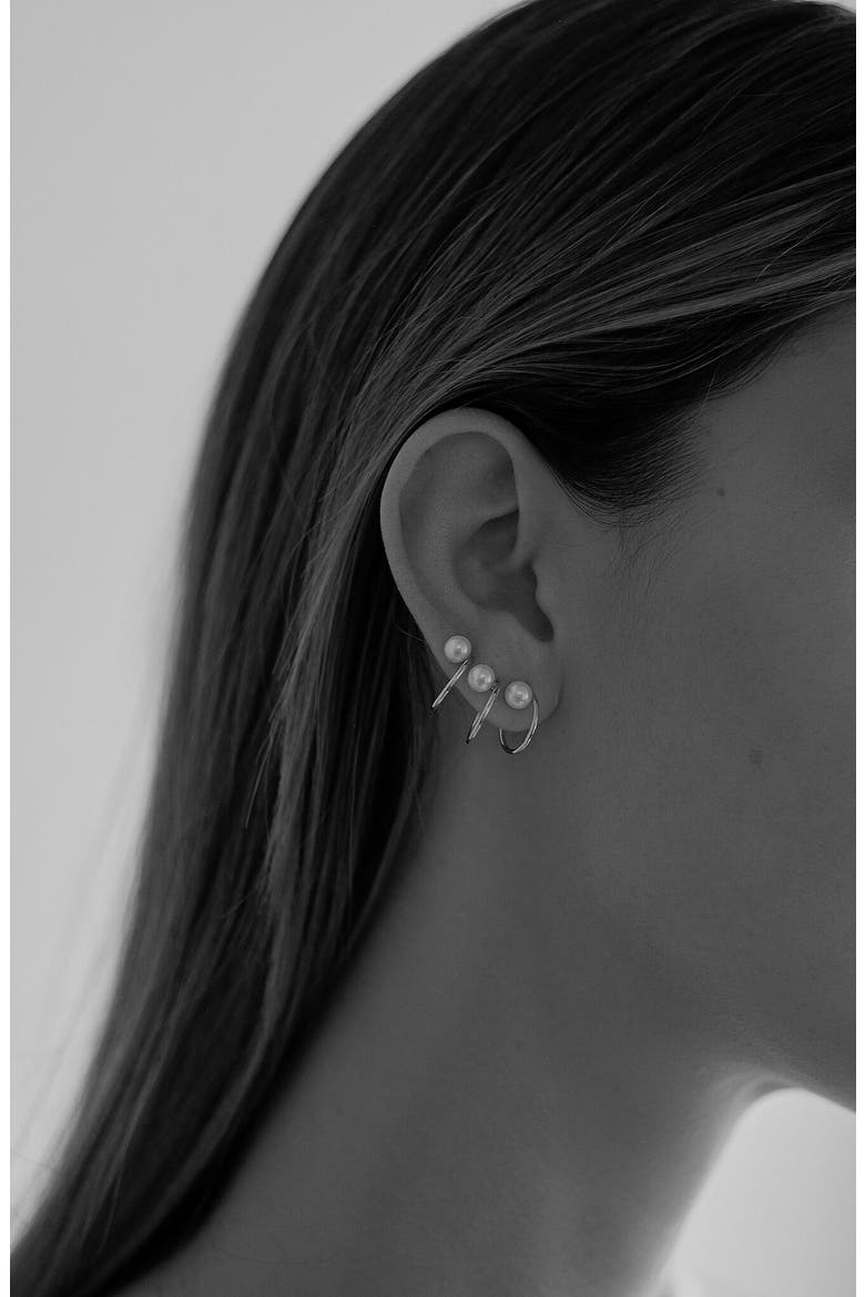 Mini Lara Freshwater Pearl Hoop Earrings, Alternate, color, STERLING SILVER