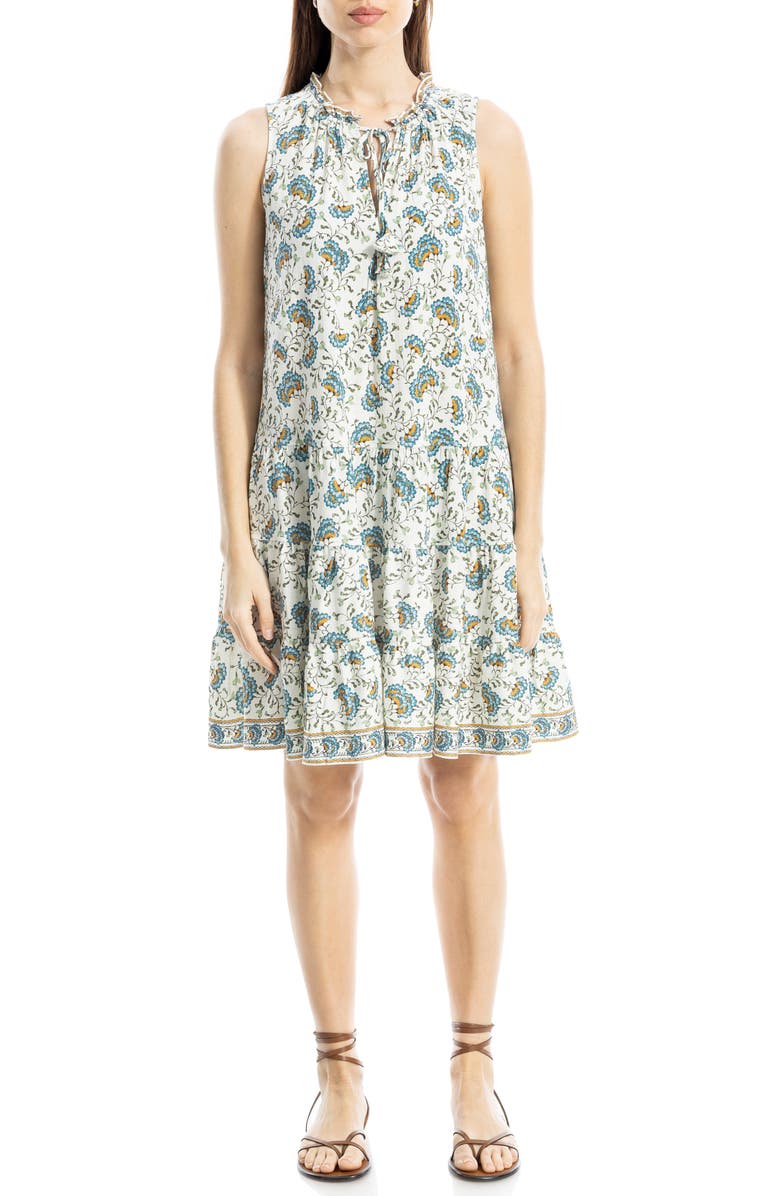 MAX STUDIO Floral Split Neck Tiered Dress, Main, color, Ecru Small Blooms