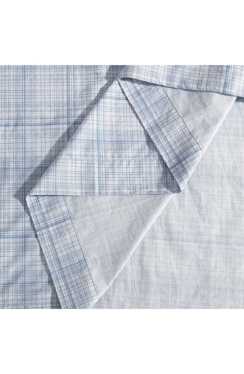 Calvin Klein Multi Grid 200 Thread Count Cotton Percale Sheet Set, Alternate, color, Light / Medium Blue