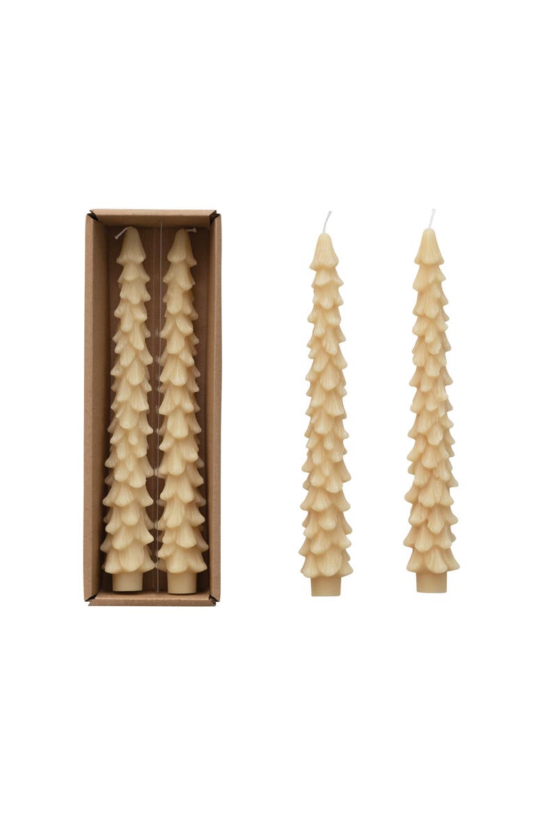 Unscented Tree Shaped Taper Candles, Eggnog Beige, Boxed Set Of 2, Main, color, Eggnog Beige