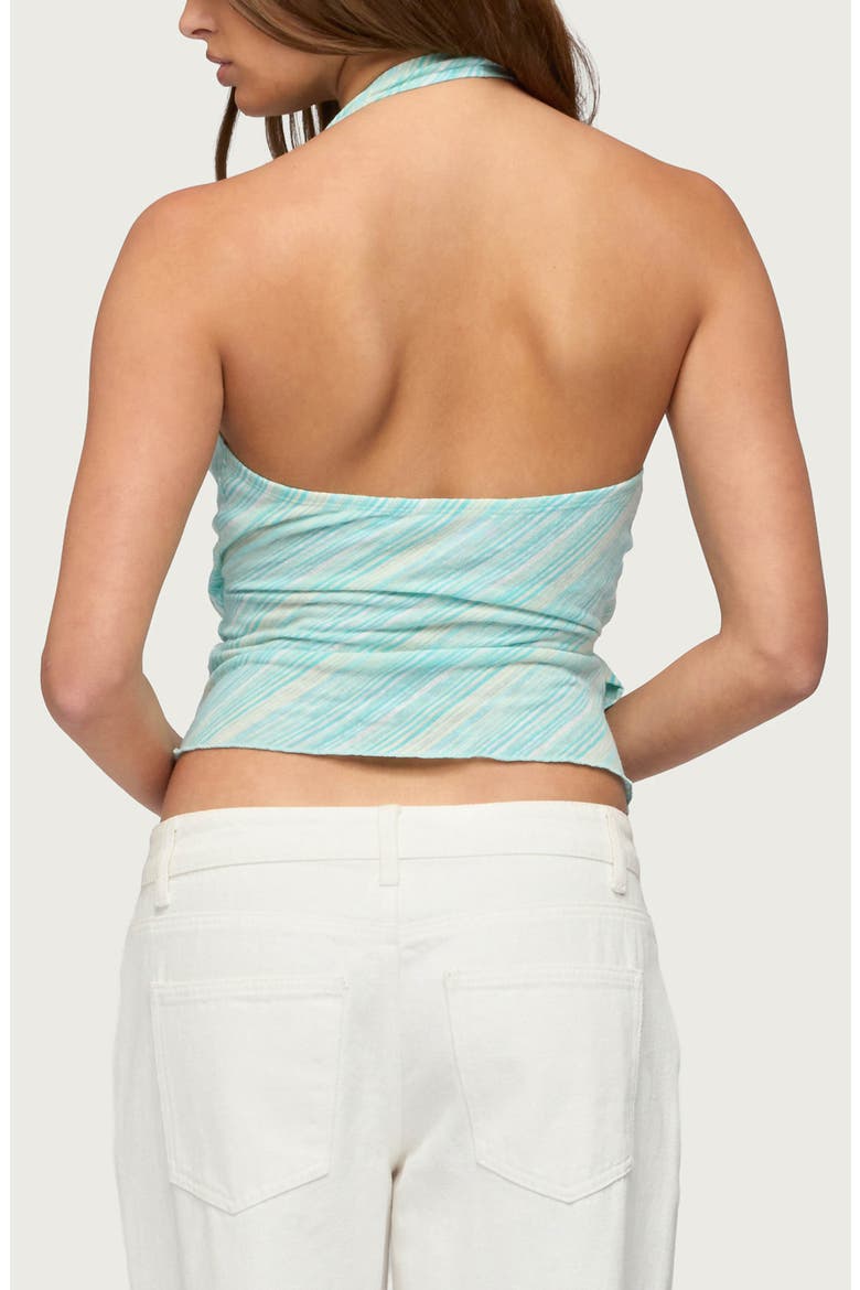 Aquarelle Stripe Faux Wrap Crop Top, Alternate, color, AQUA