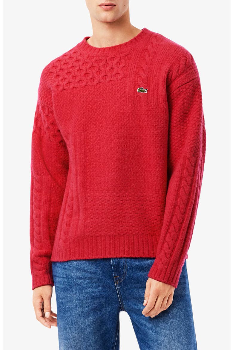 Mixed Texture Wool Blend Crewneck Sweater, Main, color, BIGARREAU CHERRY