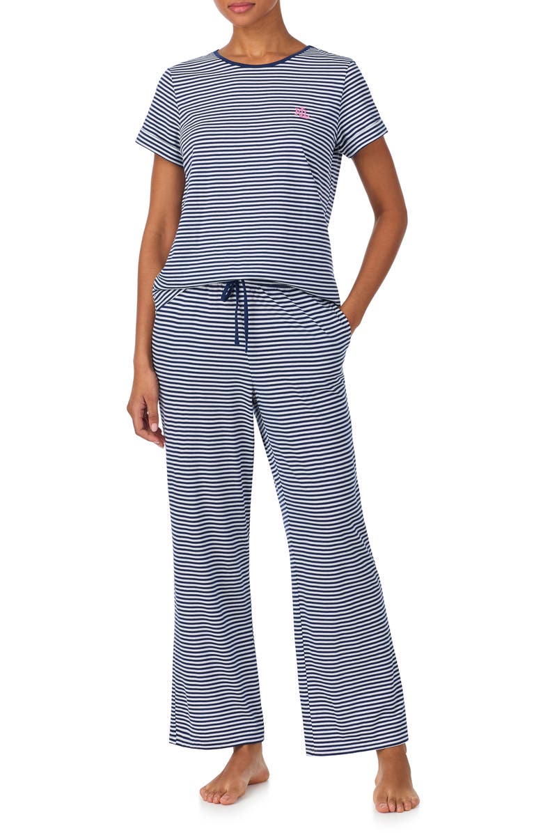 Lauren Ralph Lauren Long Pajamas, Main, color, Navy Stripe