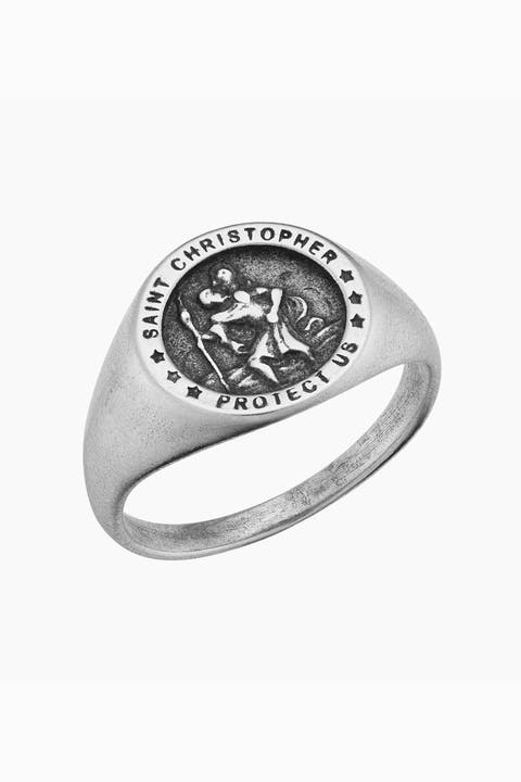 Mens Guardian Signet Ring in Oxidized Silver