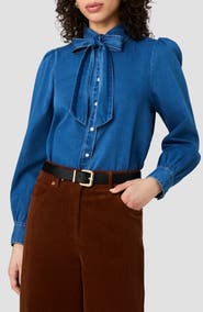 French Connection Zaves Cotton Chambray Bow Shirt