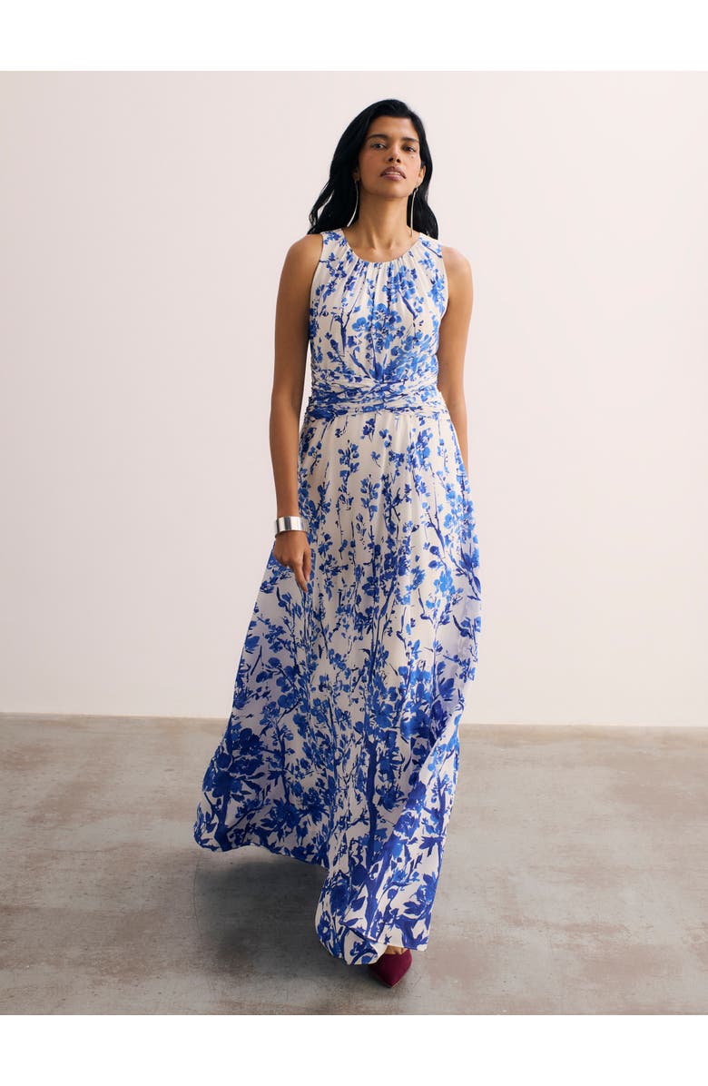 The Fold Oria Floral Print Silk Maxi Dress, Main, color, Ivory