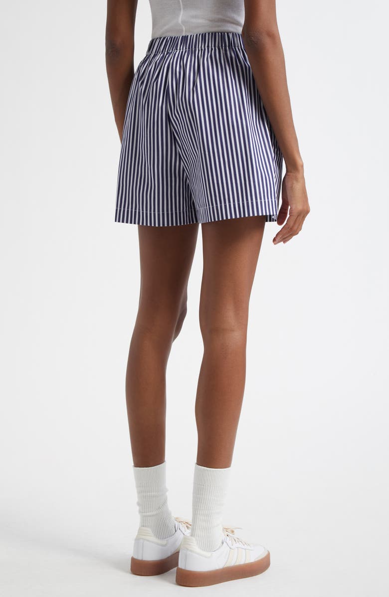 Sporty & Rich Vendome Stripe Embroidered Cotton Boxer Shorts, Alternate, color, White/ Navy Stripe