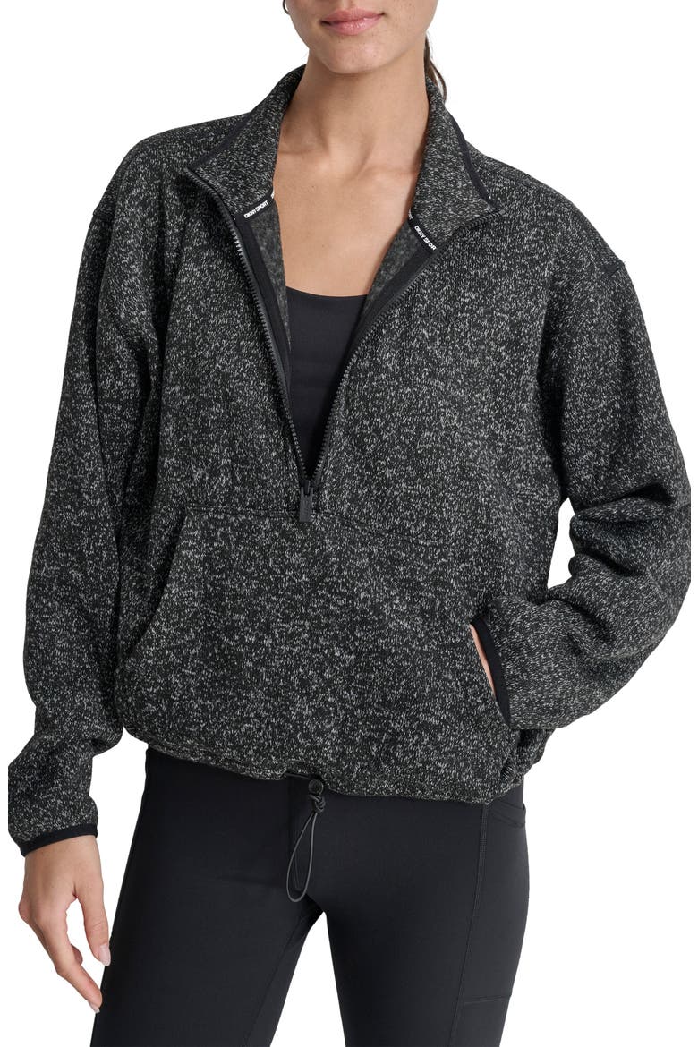 Half Zip Fleece Sweatshirt, Main, color, HEATHERED BLACK