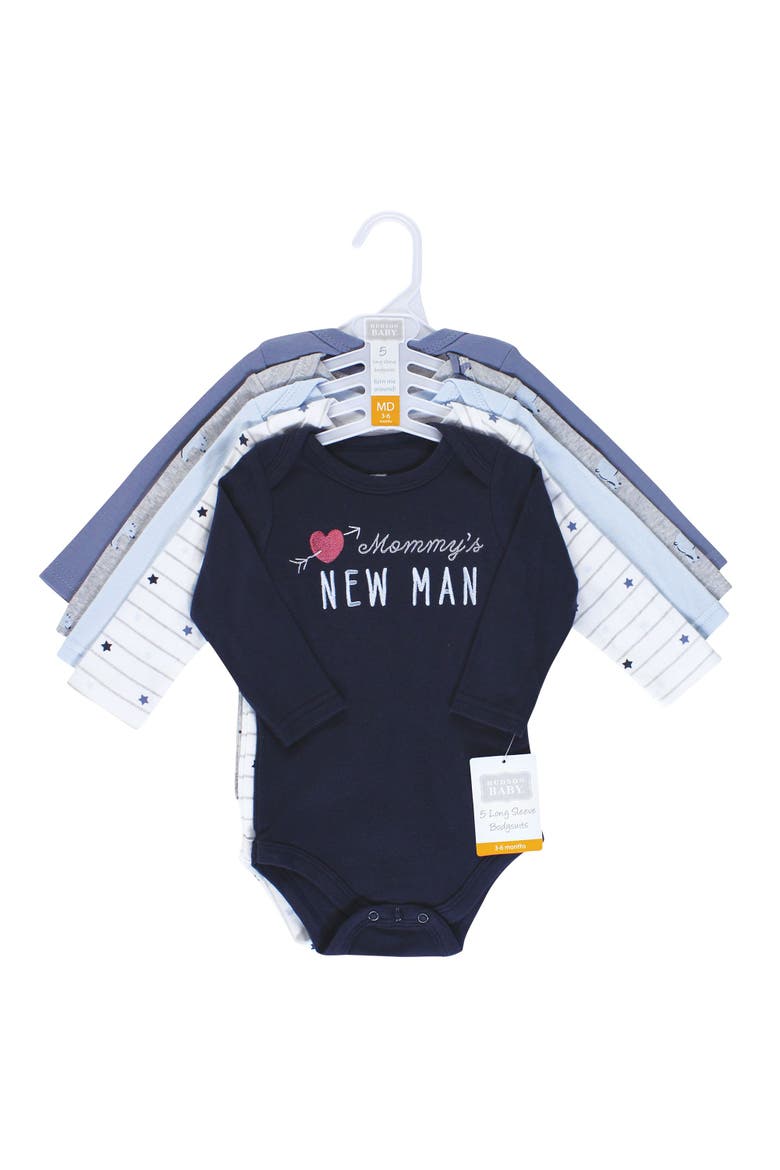 Soft Cotton Long-Sleeve Infant Bodysuit Bundle, Alternate, color, Mommys New Man