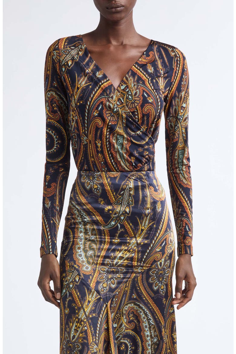 Paisley Wrap Top, Main, color, PRINTED BLUE BASE