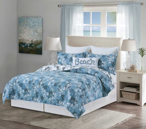 Bruno Palms Cotton Quilt Set  - Reversible and Machine Washable