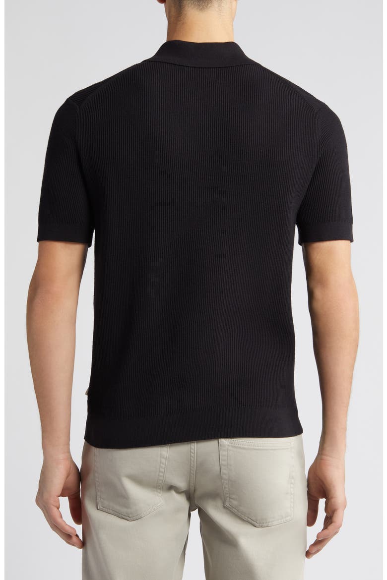 Hansie Zip Ribbed Organic Cotton Sweater Polo, Alternate, color, BLACK
