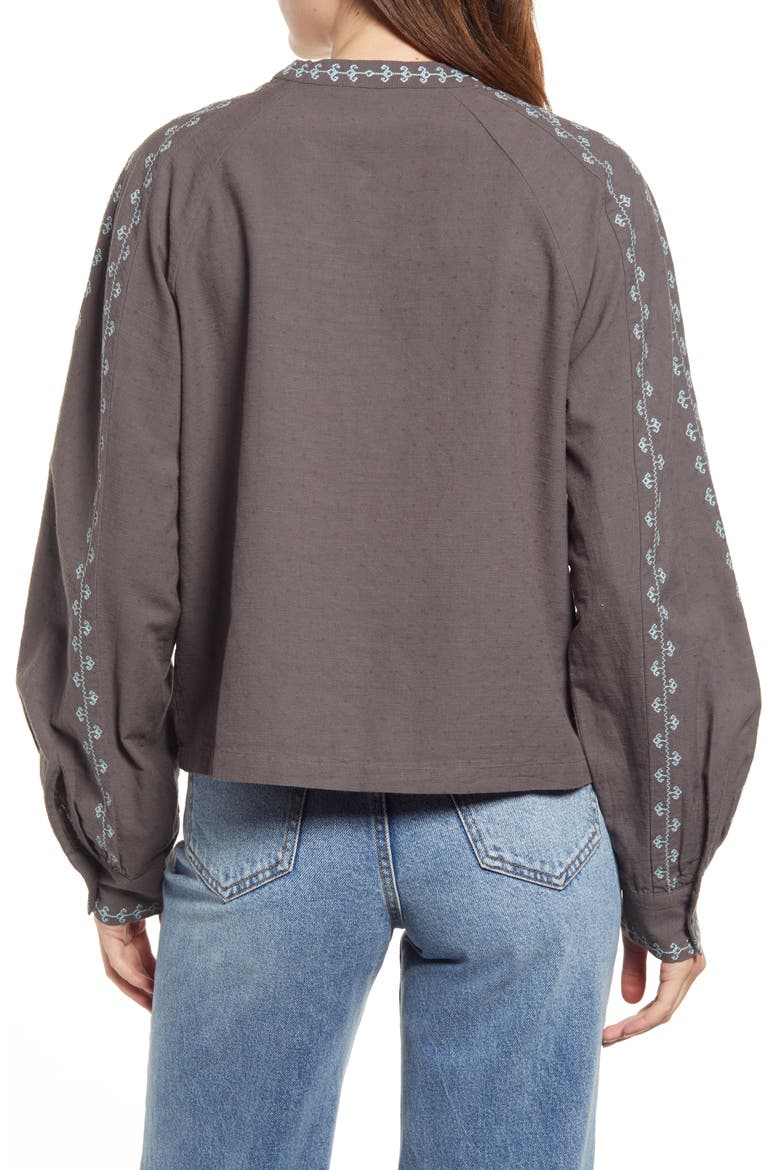 Puff Sleeve Button-Up Shirt, Alternate, color, GREY PAVEMENT COMBO