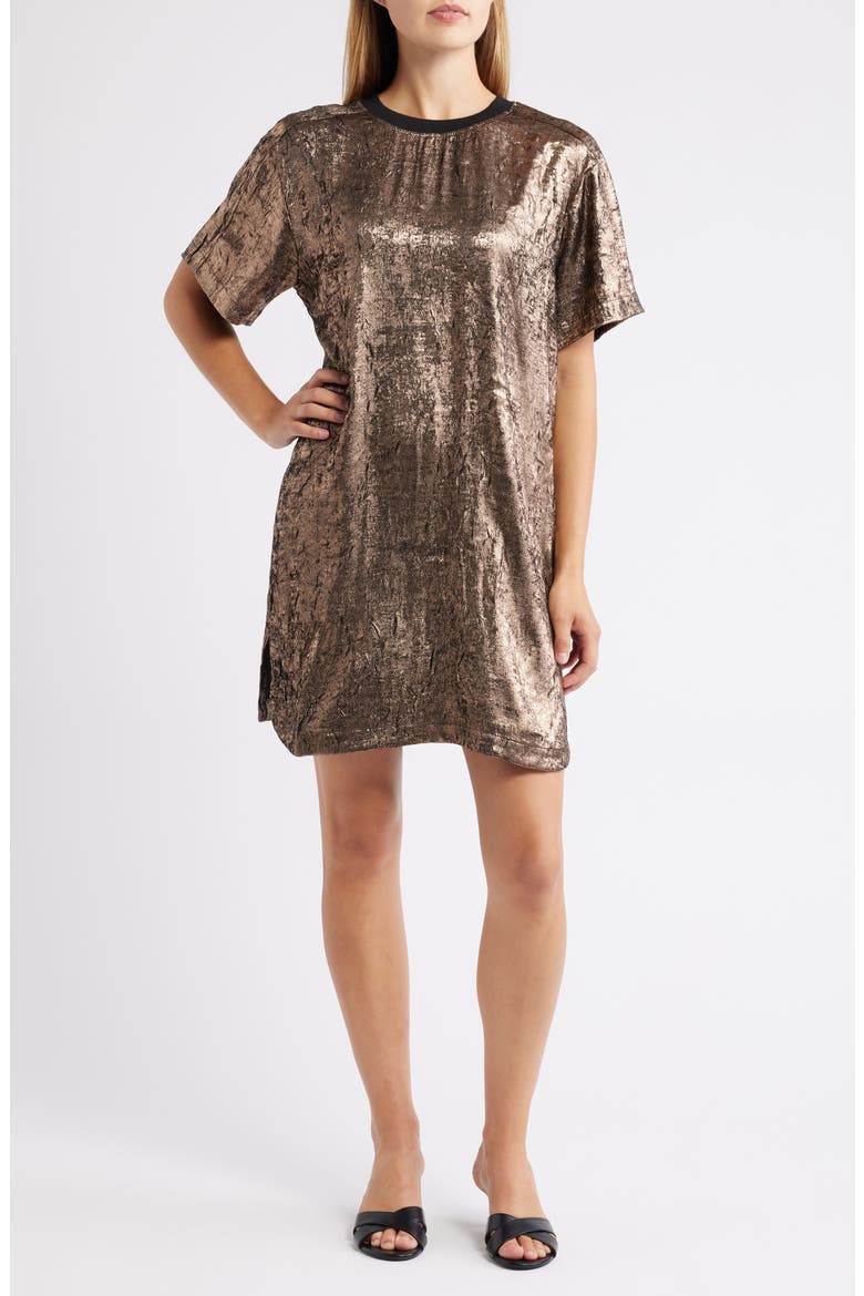 Foil Print T-Shirt Dress, Main, color, CHAMPAGNE