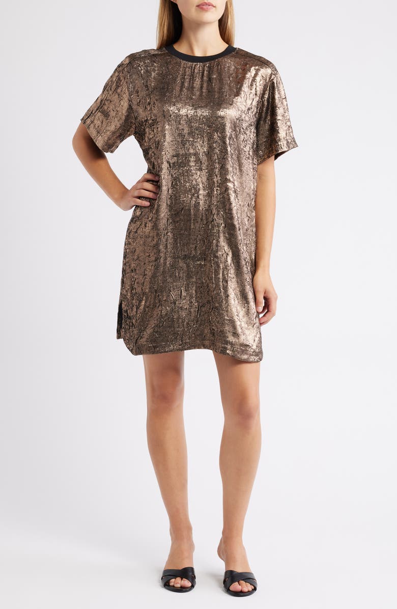 CITY BLUES Foil Print T-Shirt Dress, Main, color, Champagne
