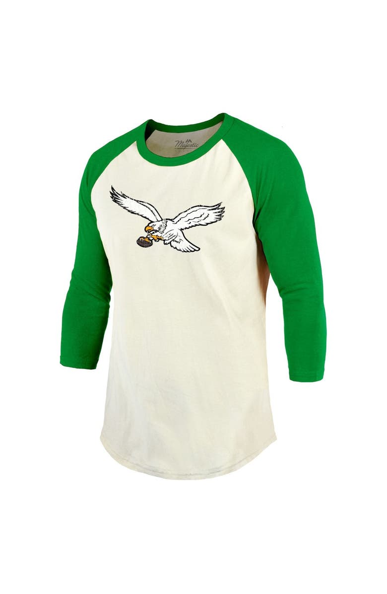 Majestic Threads Men's Majestic Threads Jalen Hurts Cream/Kelly Green Philadelphia Eagles Alternate Player Name & Number Raglan 3/4-Sleeve T-Shirt, Alternate, color, 