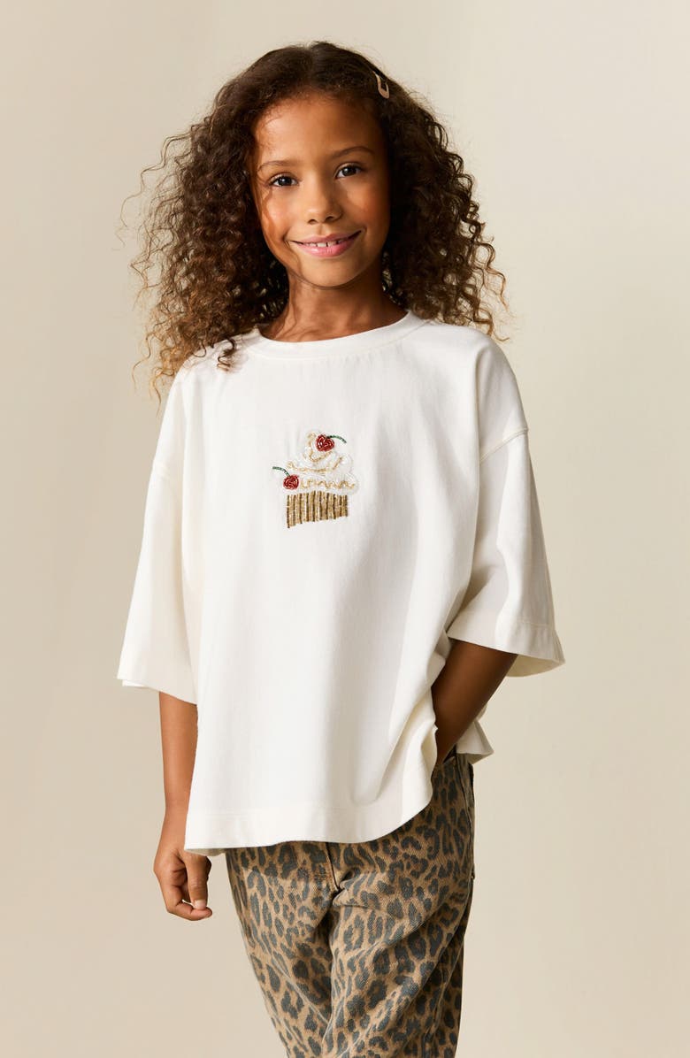 NEXT Kids' Cake Beaded Oversize T-Shirt, Alternate, color, Neutral