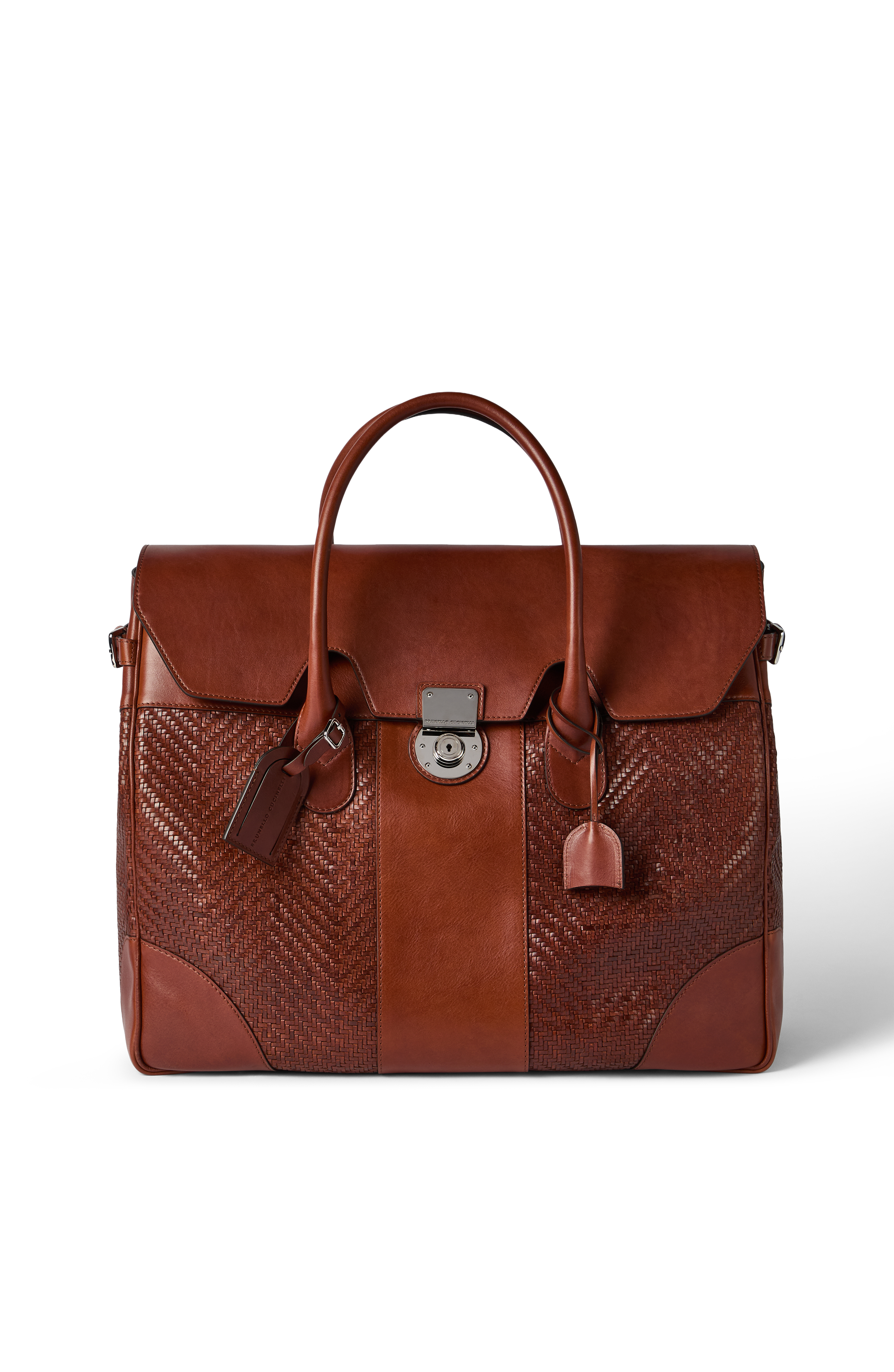 Brunello Cucinelli Leather and cowhide boston bag, Main, color, Cognac