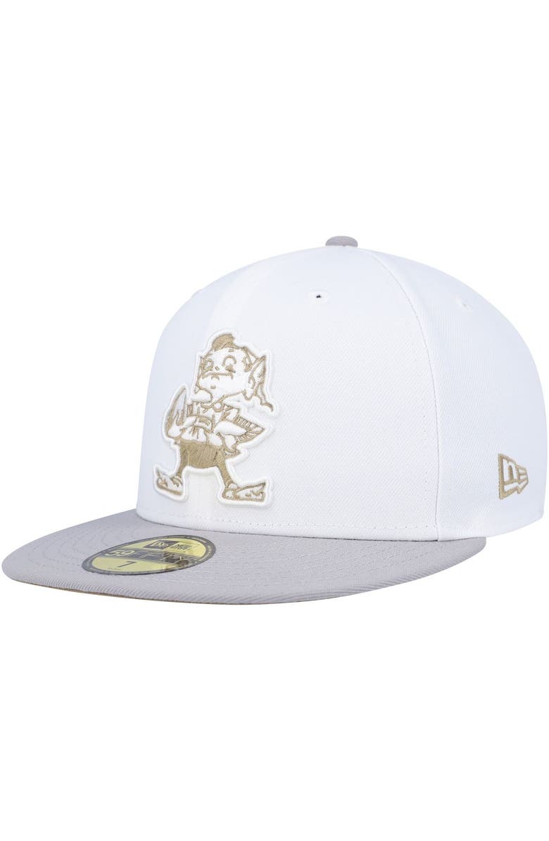 New Era Men's New Era White/Gray Cleveland Browns 75th Anniversary Gold Undervisor 59FIFTY Fitted Hat, Alternate, color,